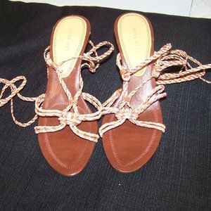nine west darleyer lace up sandal heels brown try